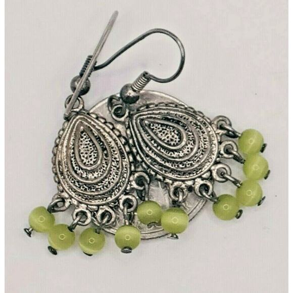 🟠🟢 Ombre Beaded Chandelier Earrings 💚🧡 Retro Spring Dangle 2Pr - Picture 4 of 9